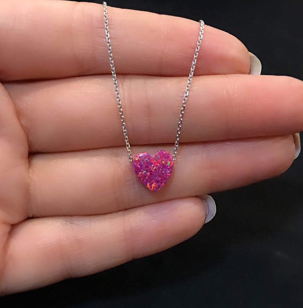 STELA OPAL FUŞYA KALP GÜMÜŞ KOLYE