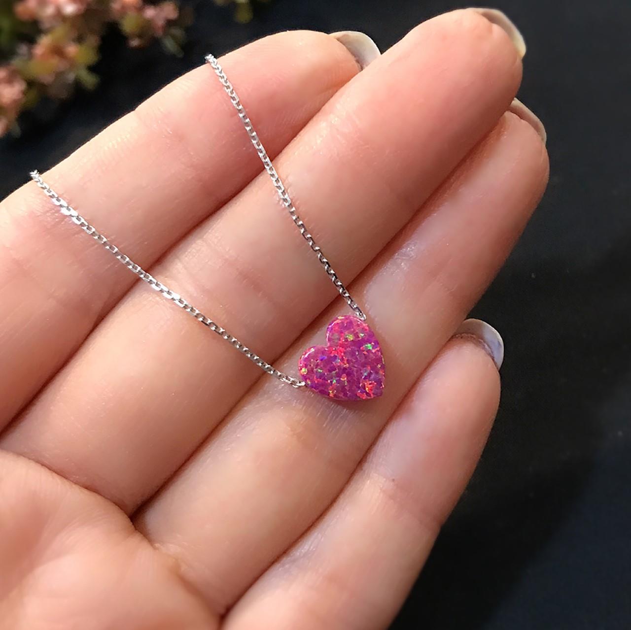 STELA OPAL FUŞYA KALP GÜMÜŞ KOLYE