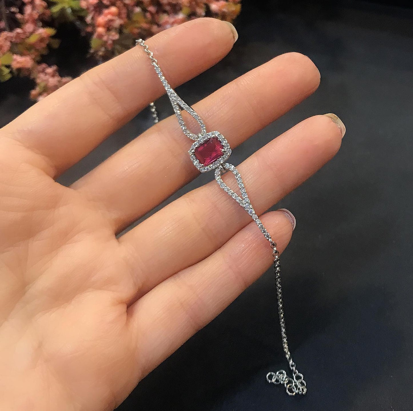 STELA DESIGN YAKUT BAGET GÜMÜŞ BİLEKLİK