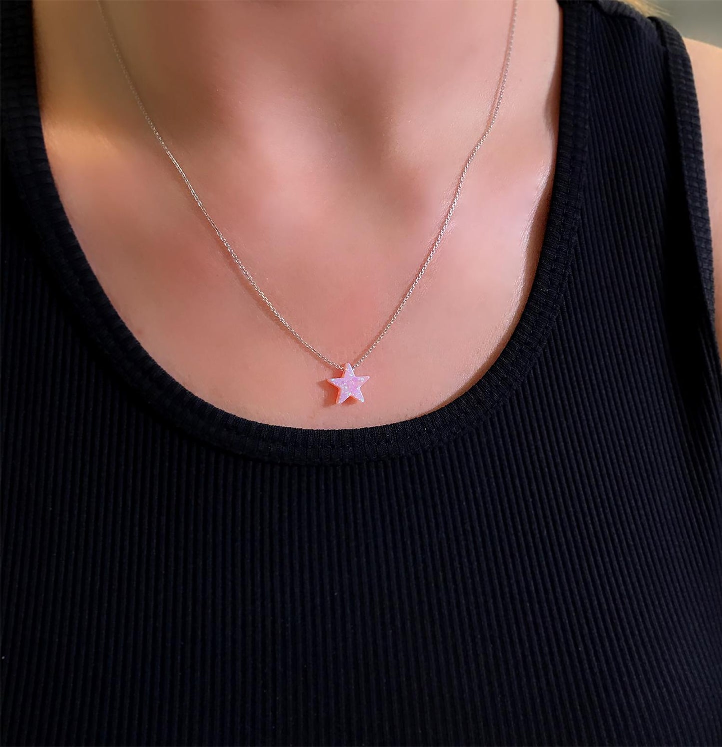 STELA OPAL PEMBE YILDIZ GÜMÜŞ KOLYE