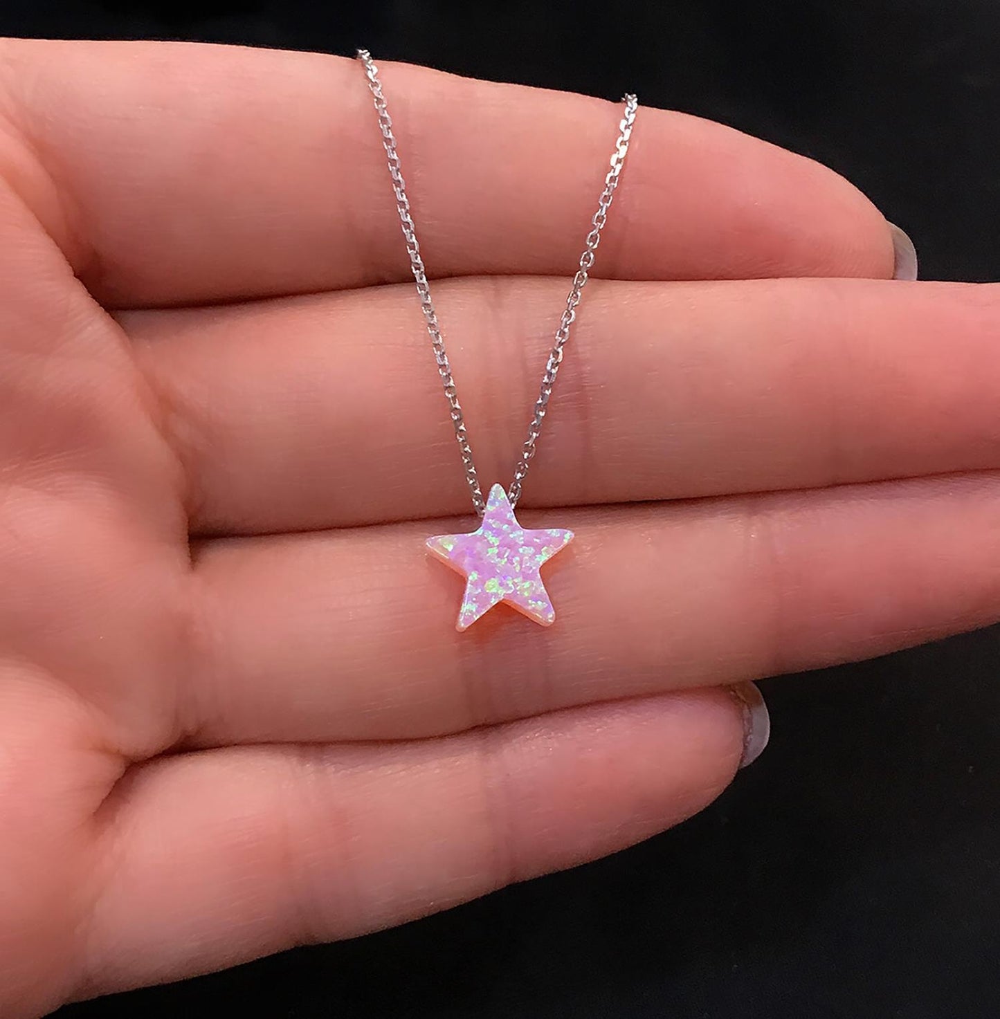 STELA OPAL PEMBE YILDIZ GÜMÜŞ KOLYE