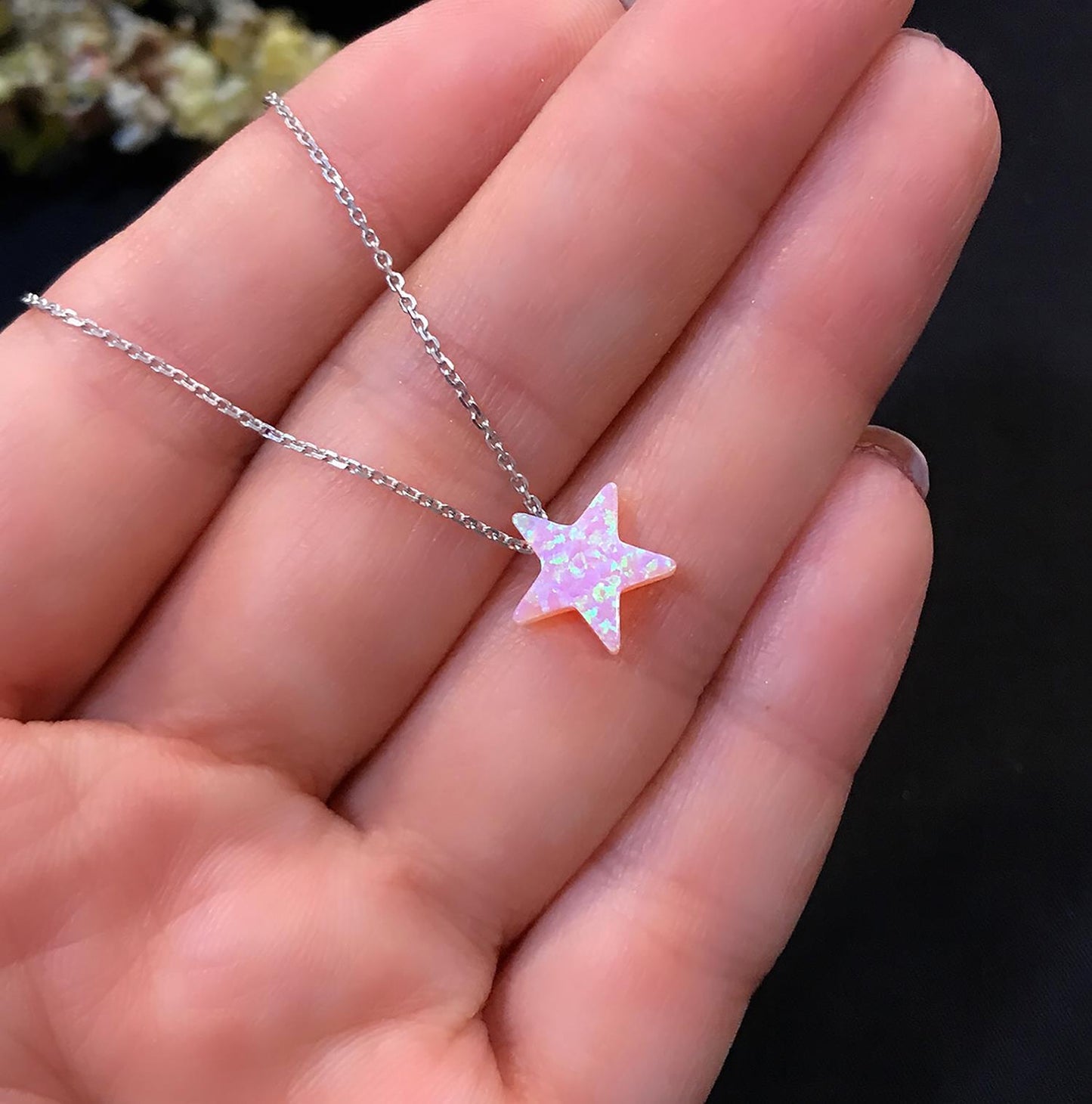 STELA OPAL PEMBE YILDIZ GÜMÜŞ KOLYE