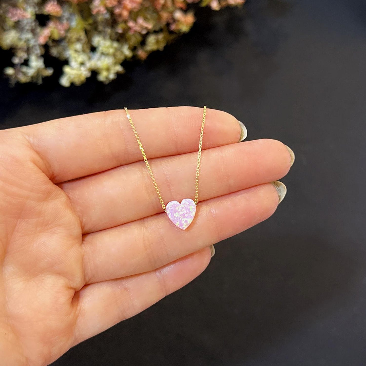STELA OPAL PEMBE KALP GÜMÜŞ KOLYE