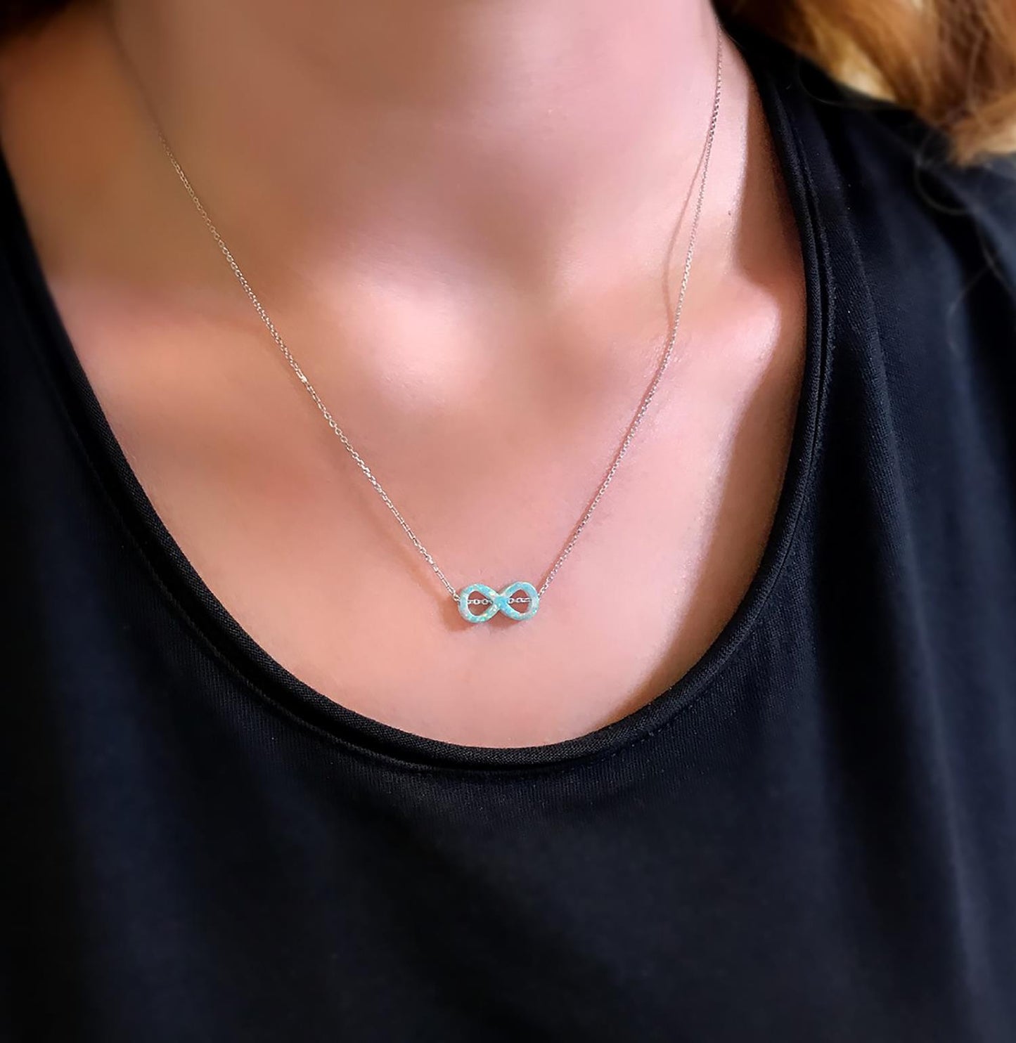 STELA OPAL YEŞİL SONSUZLUK GÜMÜŞ KOLYE