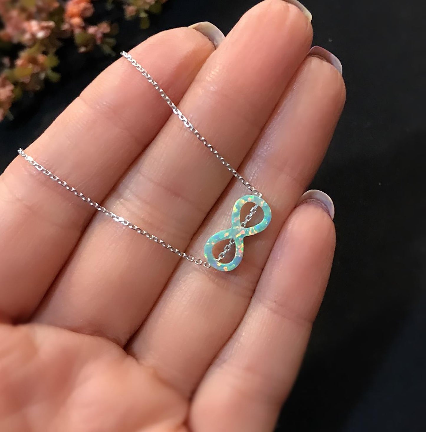 STELA OPAL YEŞİL SONSUZLUK GÜMÜŞ KOLYE