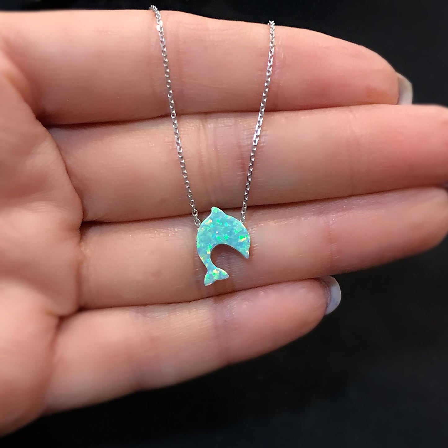 STELA OPAL YEŞİL BALIK GÜMÜŞ KOLYE