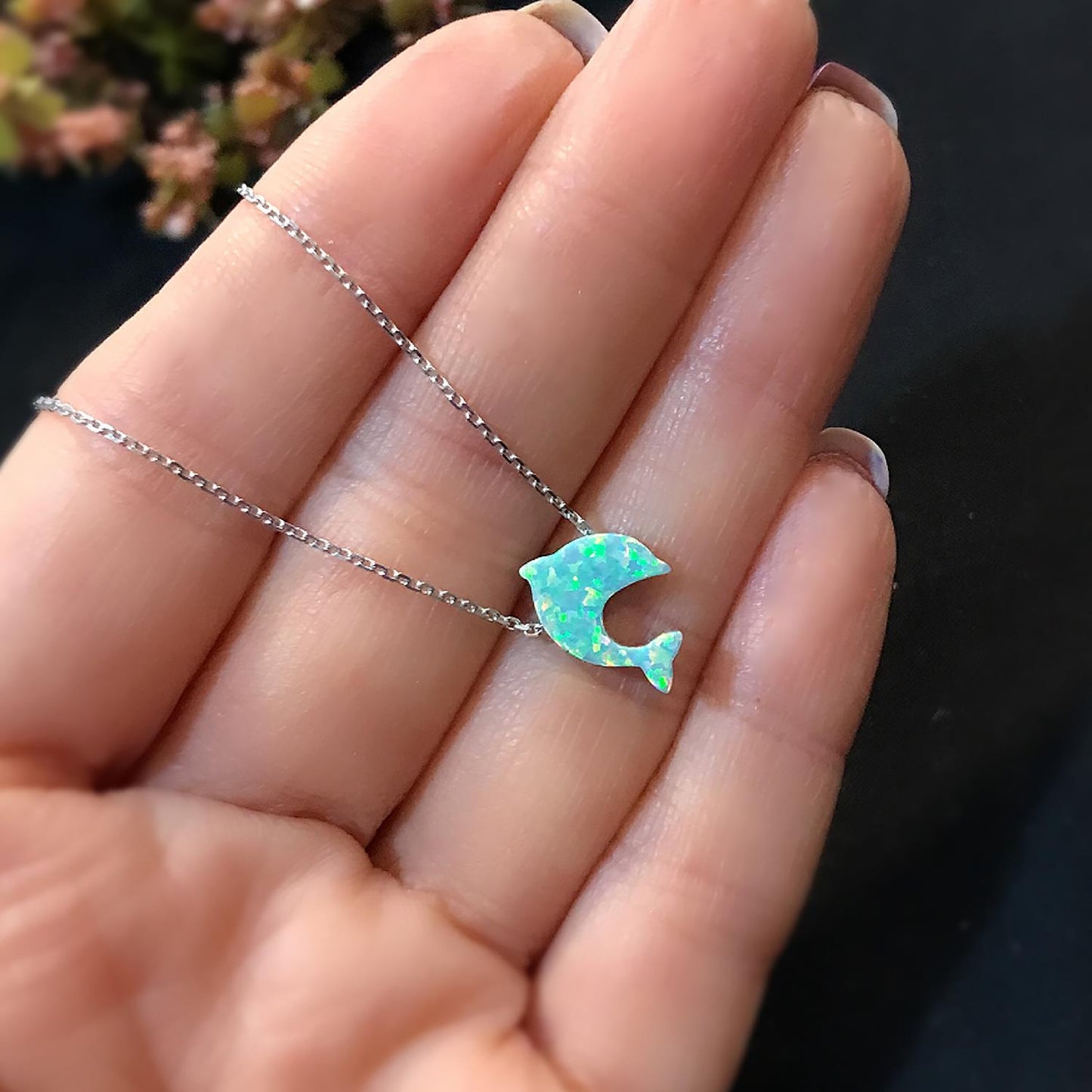 STELA OPAL YEŞİL BALIK GÜMÜŞ KOLYE