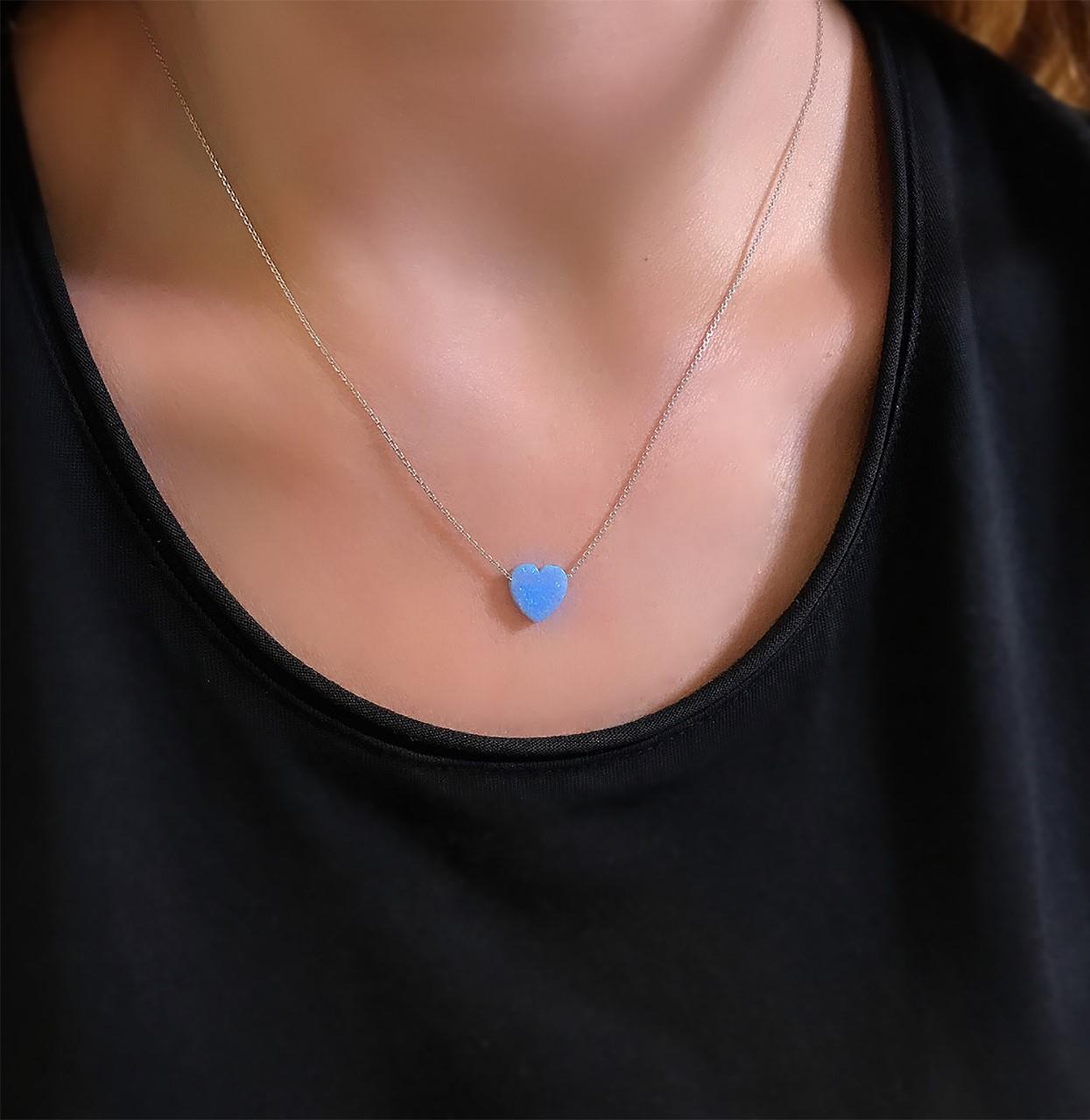 STELA OPAL MAVİ KALP GÜMÜŞ KOLYE