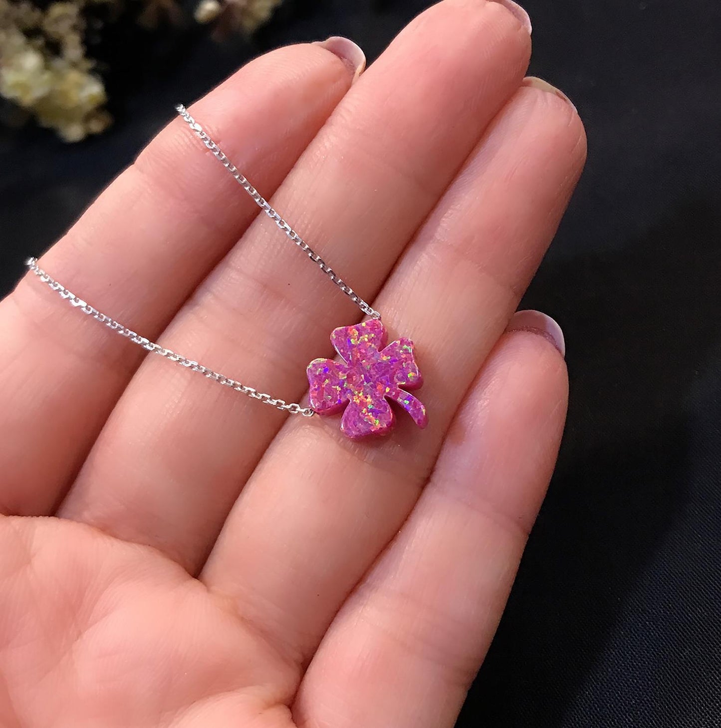 STELA OPAL YONCA GÜMÜŞ KOLYE FUŞYA