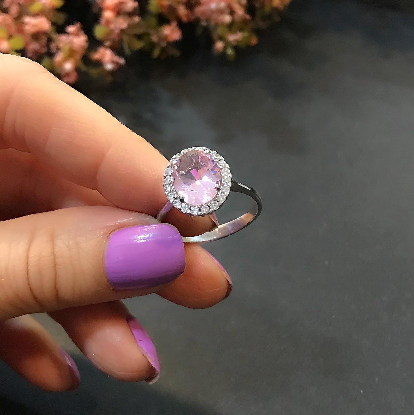 STELA OVAL PEMBE KUVARS GÜMÜŞ YÜZÜK
