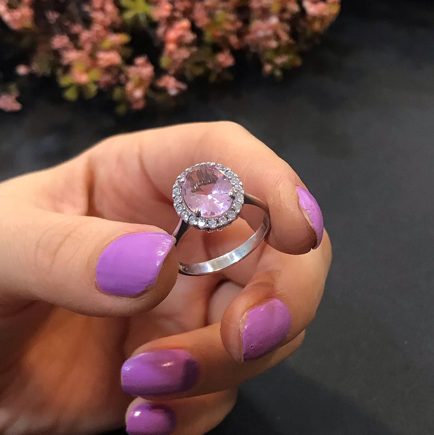 STELA OVAL PEMBE KUVARS GÜMÜŞ YÜZÜK