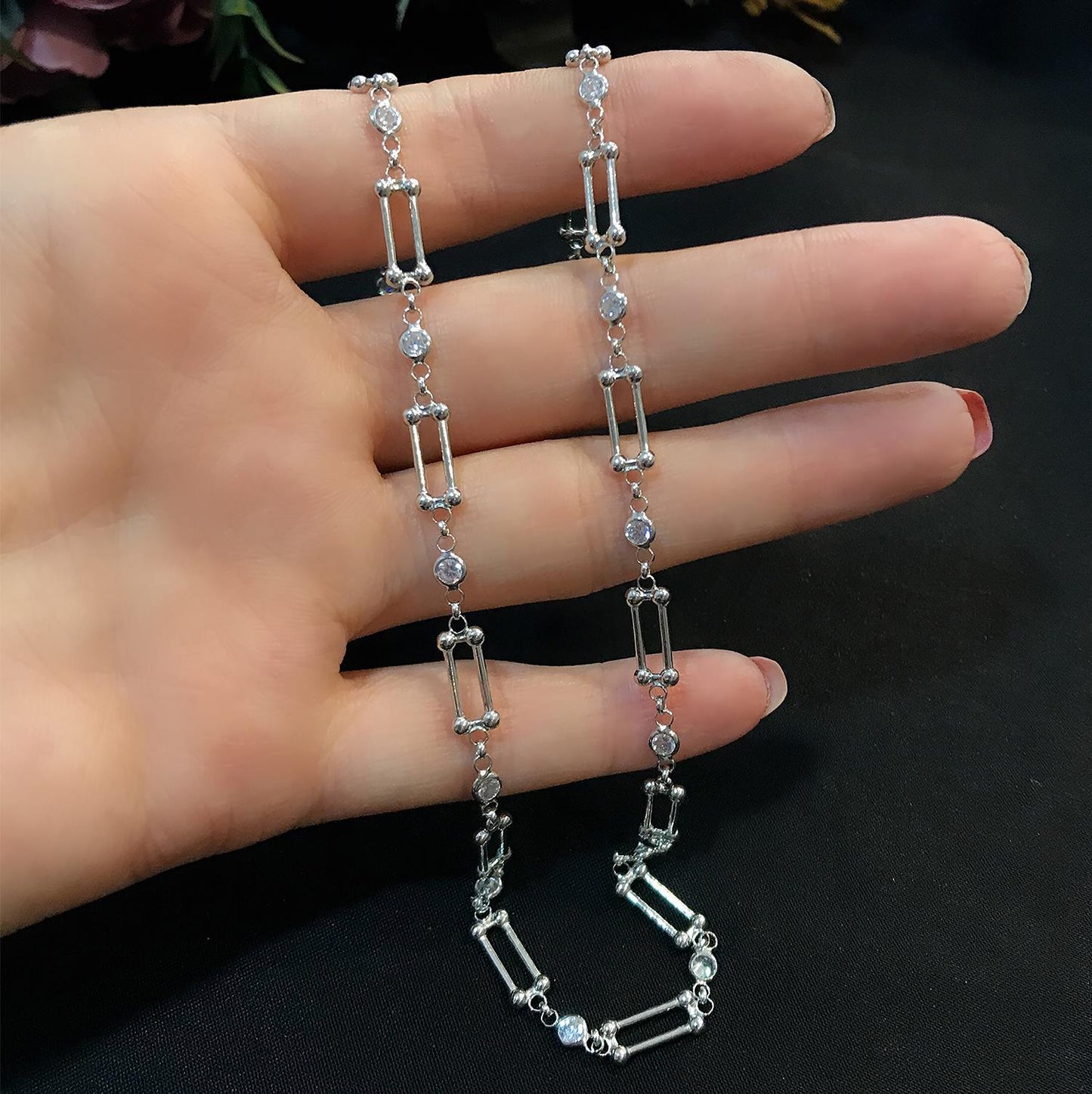 STELA TAŞLI KEMİK ZİNCİR GÜMÜŞ KOLYE