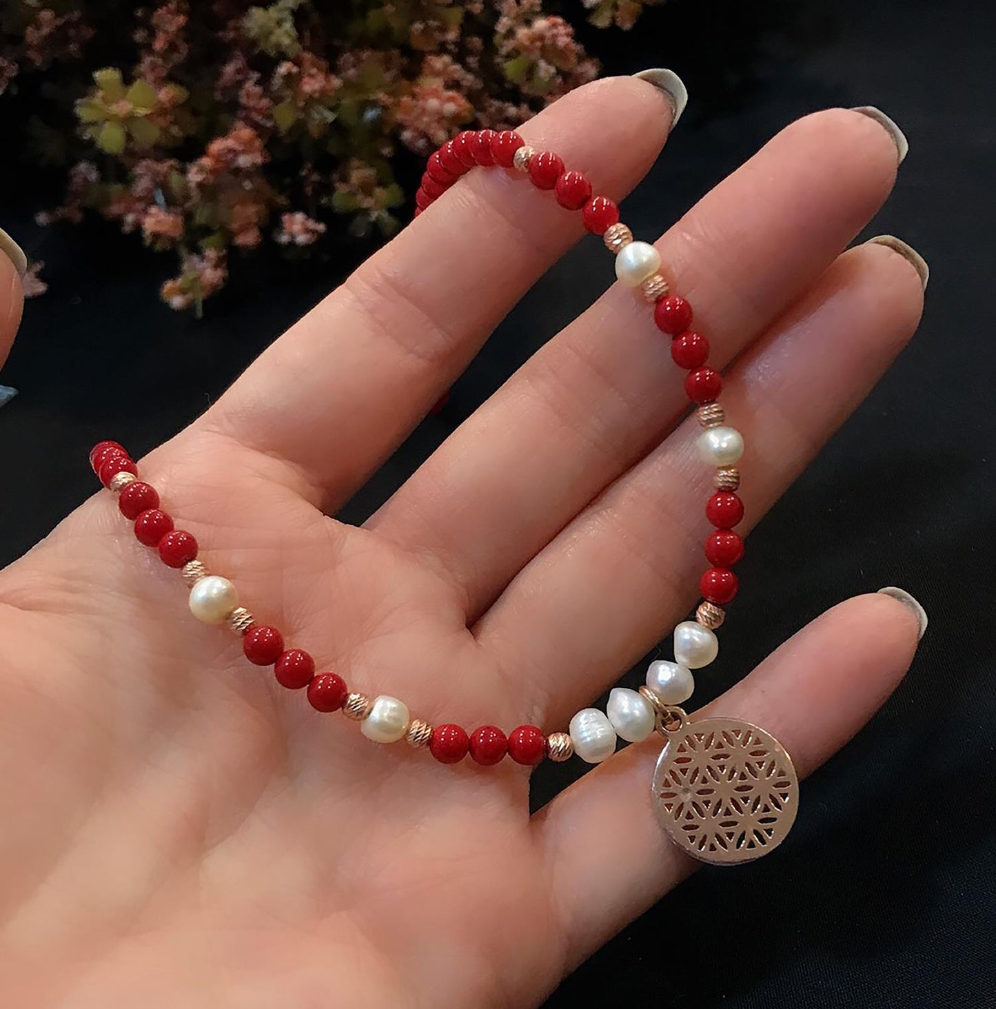 STELA YAŞAM ÇİÇEĞİ MERCA İNCİ GÜMÜŞ KOLYE