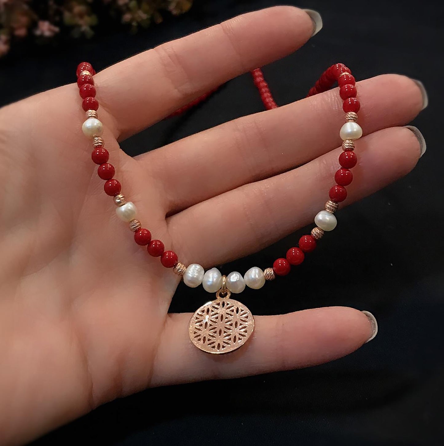 STELA YAŞAM ÇİÇEĞİ MERCA İNCİ GÜMÜŞ KOLYE