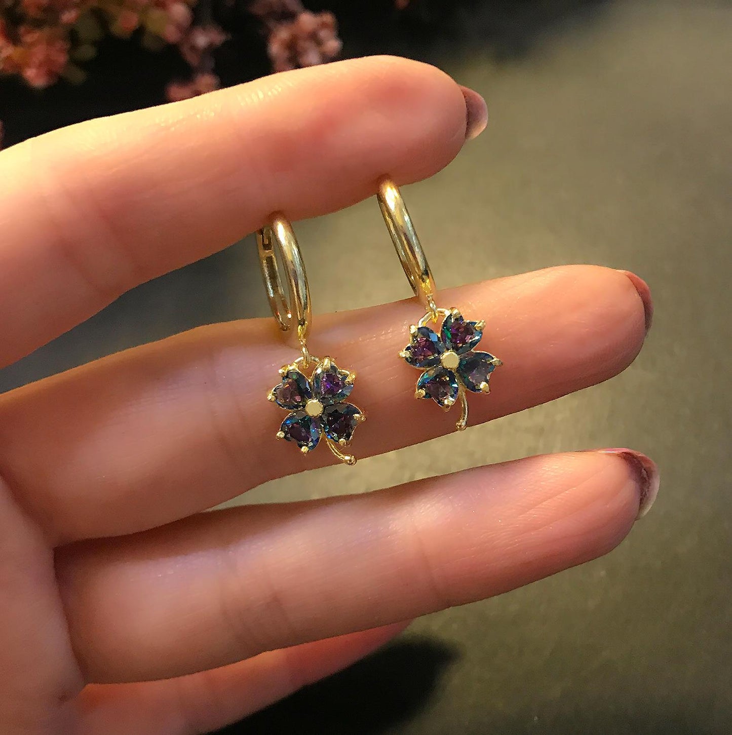 STELLA MİSTİK TOPAZ YONCA GÜMÜŞ KÜPE (SARI)